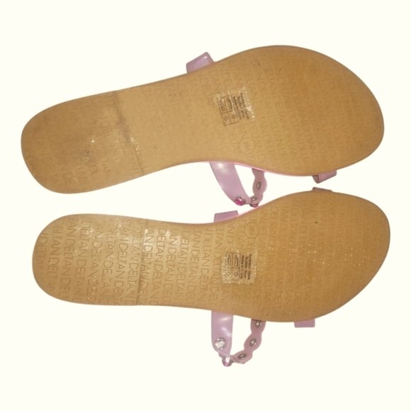 Deltan Hollie Women's Scallop Rhinestone Embellished Double Straps Pink Sandals - Picture 7 of 7